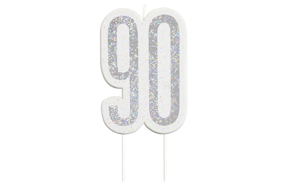 Kaars 90 jaar - glitter zilver