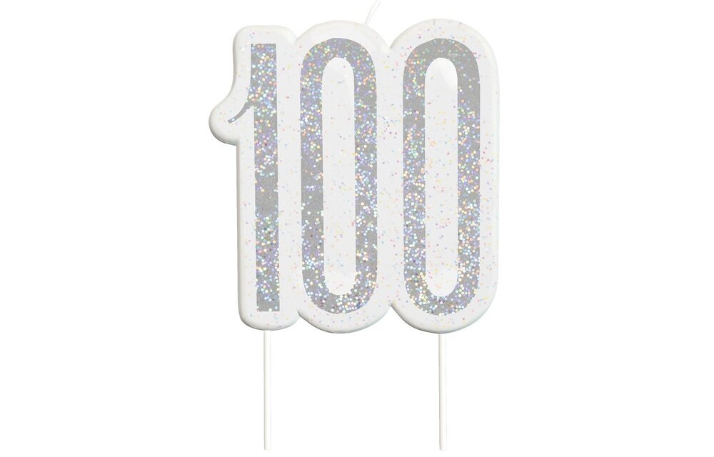 Kaars 100 jaar - glitter zilver