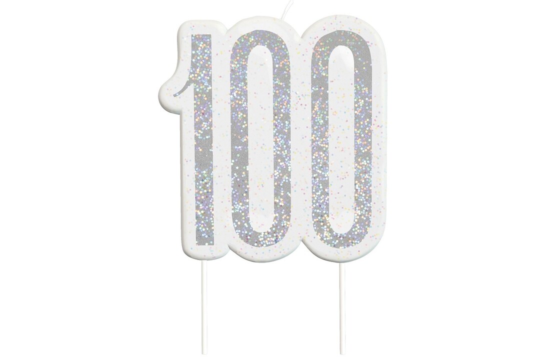 Kaars 100 jaar - glitter zilver