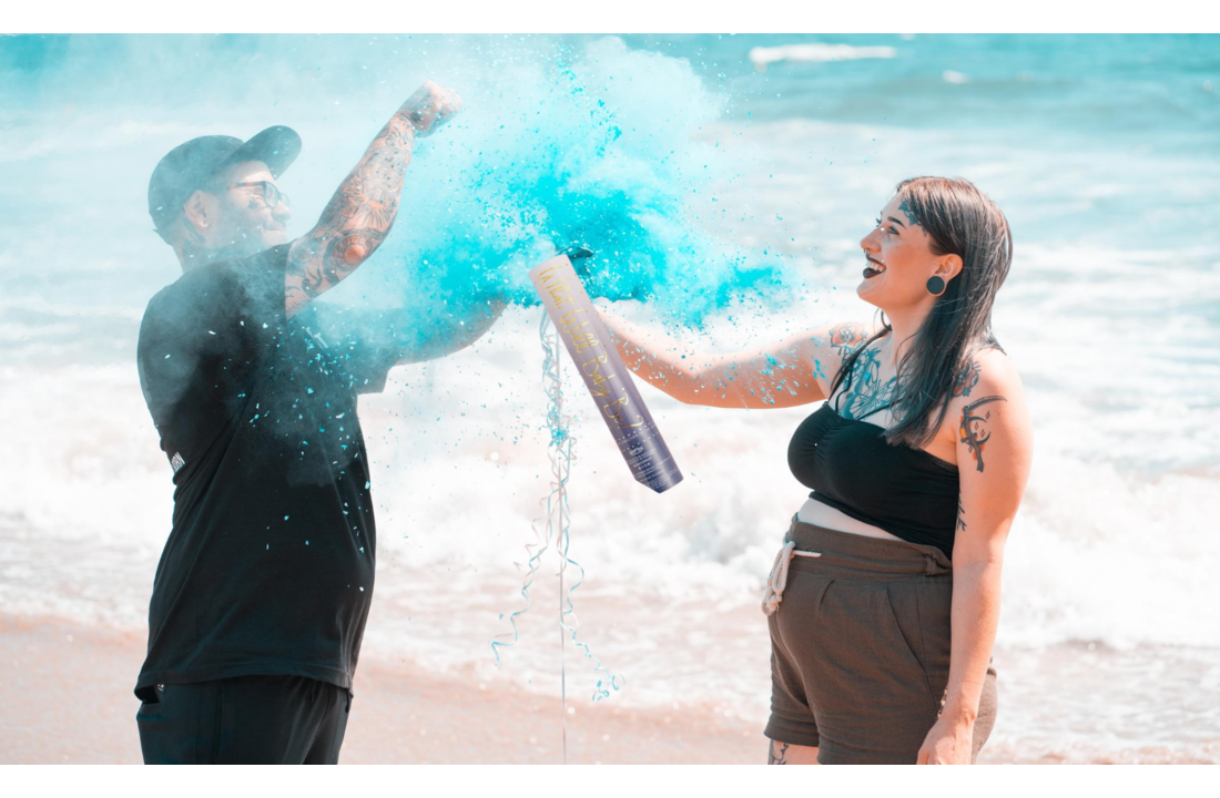 Confetti en rookkanon blauw gender reveal