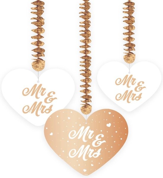 Bruiloft Rosé Goud Hangdecoratie - 3 stuks