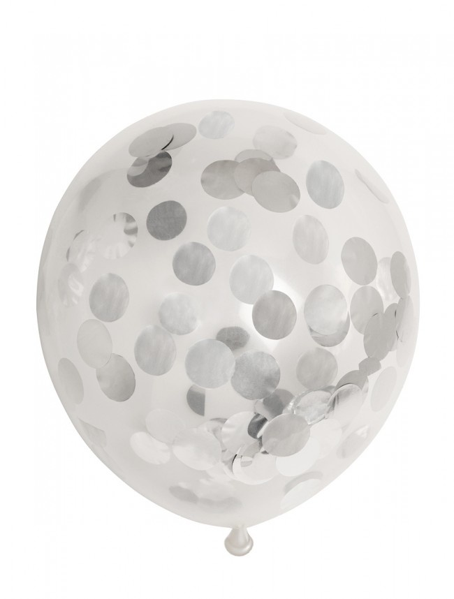 Confettiballonnen zilver - 6 stuks