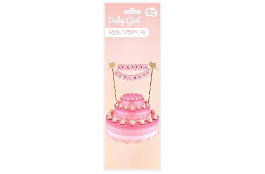 Taarttopper - Happy Birthday - Vlaggetjes - Roze