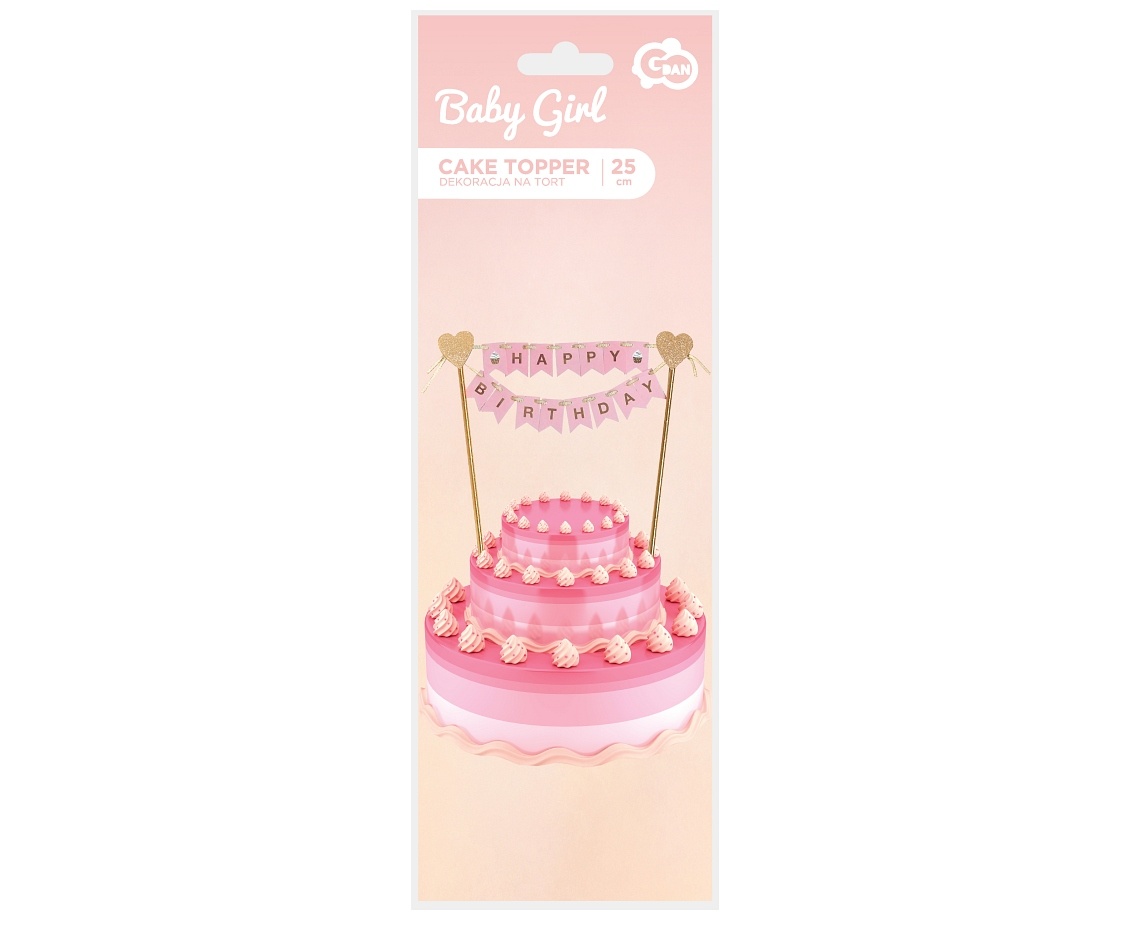 Taarttopper - Happy Birthday - Vlaggetjes - Roze