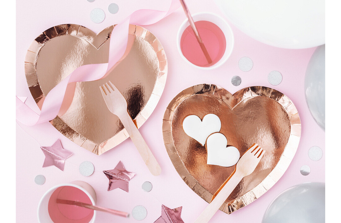 Borden Rose Gold hartvorm 21 cm (6 stuks)