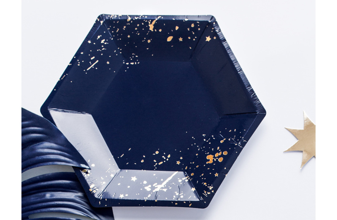 Borden Splash - navyblauw/goud - 20cm (6 stuks)