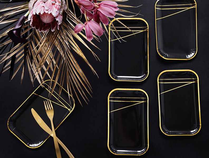 Borden Rectangle zwart/goud - 22cm (6 stuks)