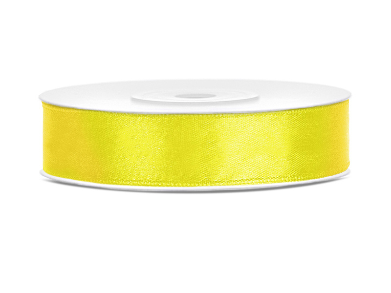 Satijnen lint geel 12mm breed- 25m lang