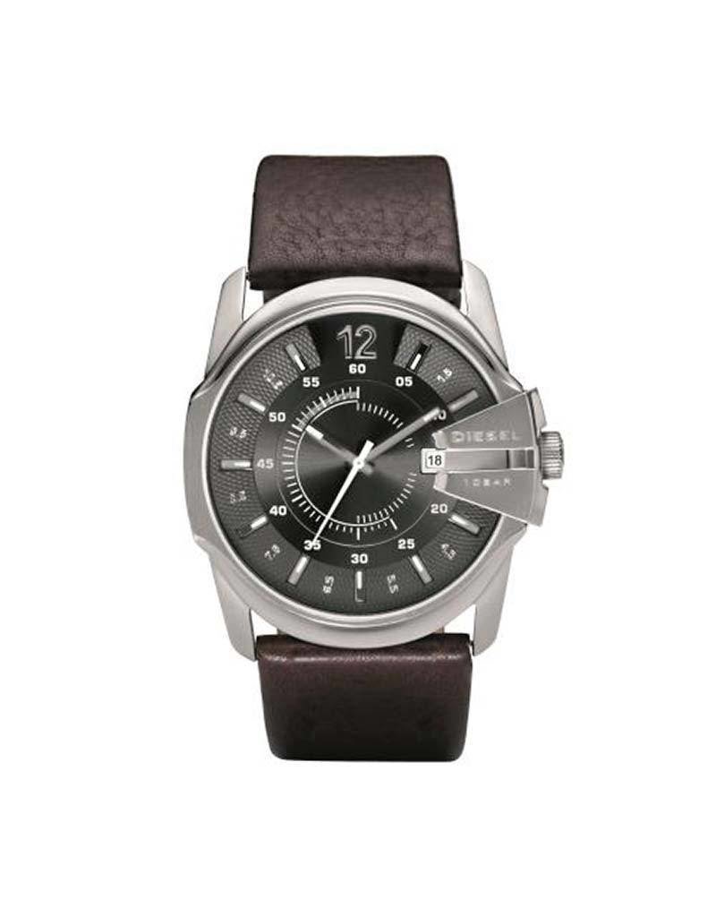 Diesel DZ1206  Horloge heren in staal met zwart leren band en sunray zwart/grijze wijzerplaat