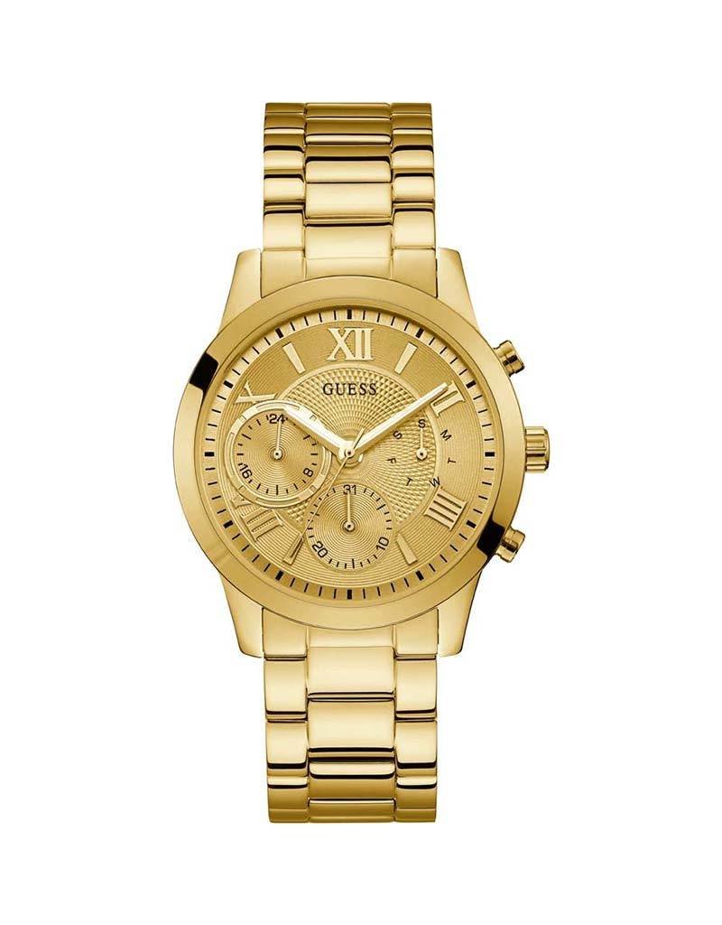 Guess W1070L2 Horloge dames staal goldplated met idem band en goudkleurige wijzerplaat