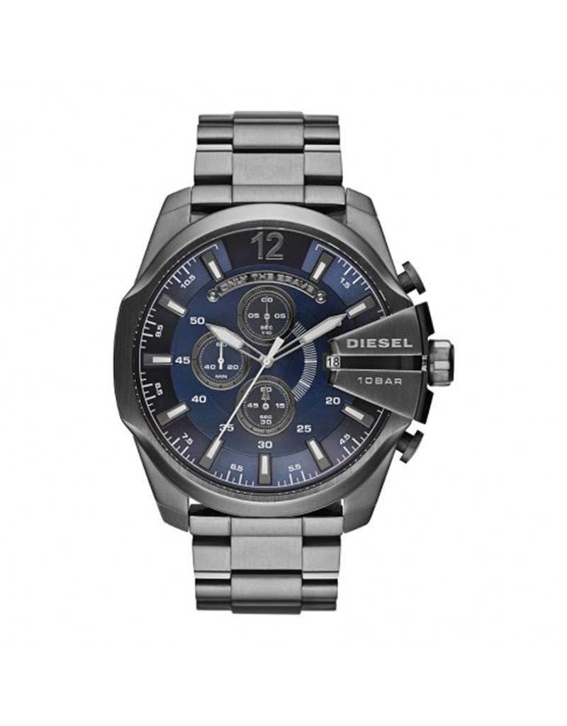 Diesel DZ4329 horloge heren chrono stalen kast en band navy blauwe wijzerplaat