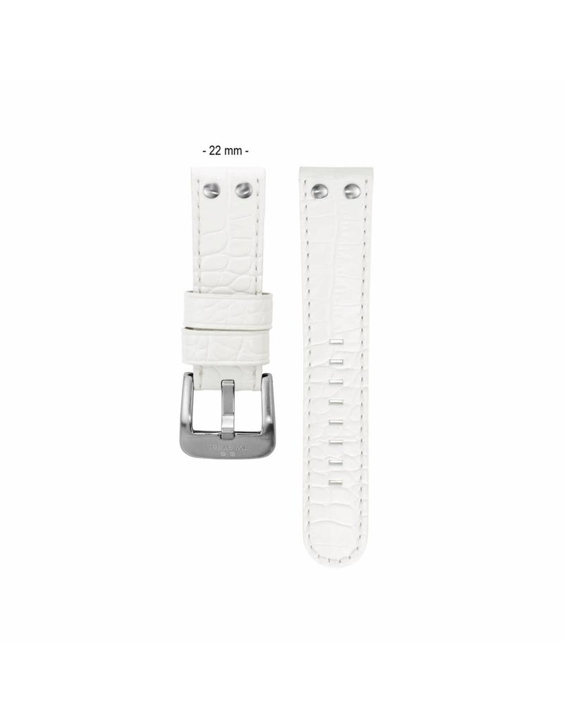 TW Steel TWB27 22 mm horlogeband wit leer in croco uitvoering