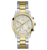 Guess W1070L8 Horloge dames Ladies Dress Staal i.c.m goldplating  met idem band en witte wijzerplaat met geel gouden accenten