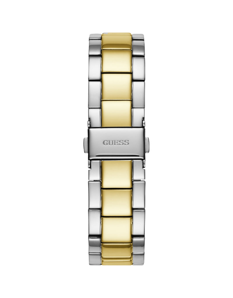 Guess W1070L8 Horloge dames Ladies Dress Staal i.c.m goldplating  met idem band en witte wijzerplaat met geel gouden accenten