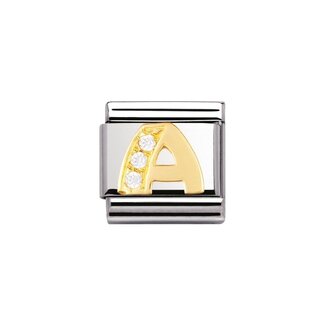 Nomination Nomination Schakel 030301-01 Composable Classic Staal met 18k Geelgouden letter A met Zirkonia