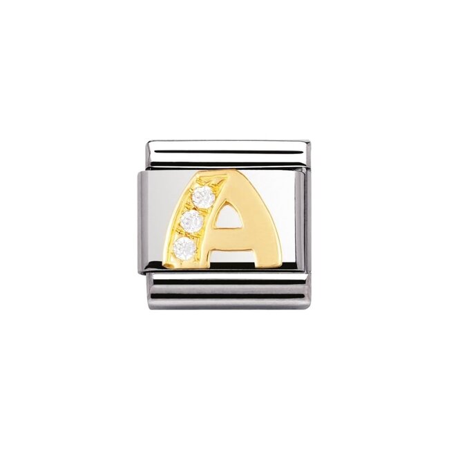 Nomination Nomination Schakel 030301-01 Composable Classic Staal met 18k Geelgouden letter A met Zirkonia