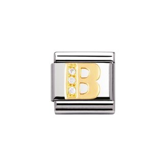 Nomination Nomination Schakel 030301-02 Composable Classic Staal met 18k Geelgouden letter B met Zirkonia