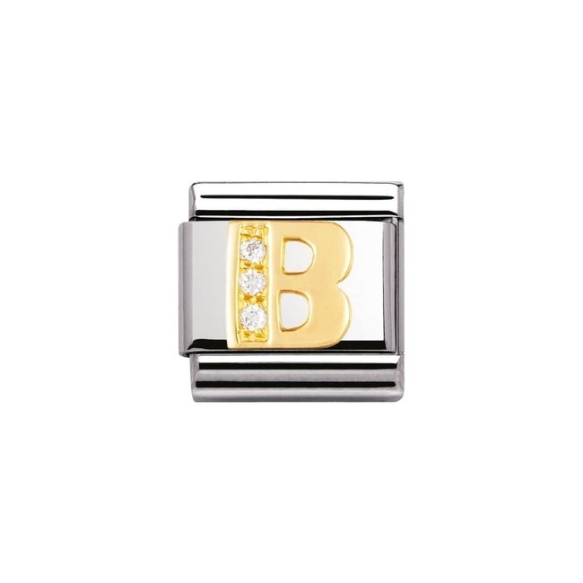 Nomination Nomination Schakel 030301-02 Composable Classic Staal met 18k Geelgouden letter B met Zirkonia
