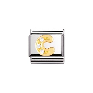 Nomination Nomination Schakel 030301-03 Composable Classic Staal met 18k Geelgoud Letter C met Zirkonia