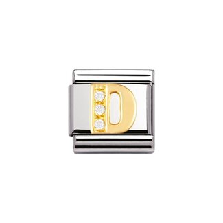 Nomination Nomination Schakel 030301-04 Composable Classic Staal met 18k Geelgouden Letter D met Zirkonia