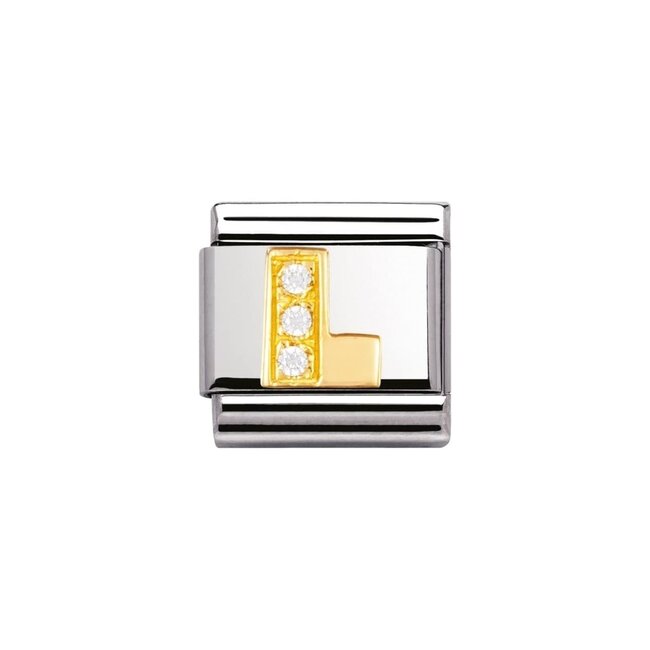 Nomination Nomination Schakel 030301-12 Composable Classic Staal met 18k Geelgouden Letter L met Zirkonia