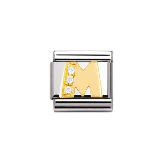 Nomination Nomination Schakel 030301-13 Composable Classic Staal met 18k Geelgouden letter M met Zirkonia