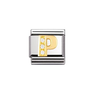 Nomination Nomination Schakel 030301-16 Composable Classic Staal met 18k Geelgouden Letter P met Zirkonia