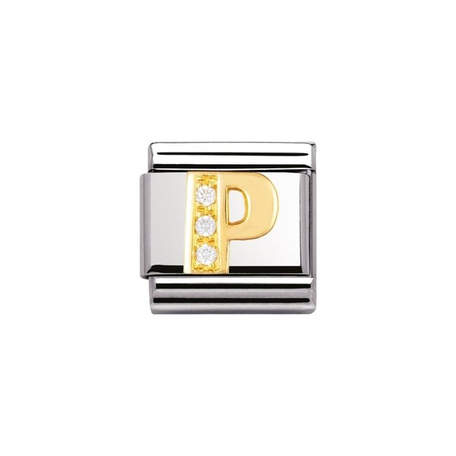 Nomination Nomination Schakel 030301-16 Composable Classic Staal met 18k Geelgouden Letter P met Zirkonia