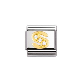 Nomination Nomination Schakel 030301-19 Composable Classic Staal met 18k Geelgouden Letter S met Zirkonia