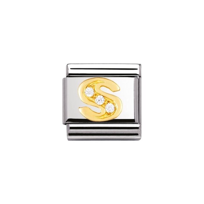 Nomination Nomination Schakel 030301-19 Composable Classic Staal met 18k Geelgouden Letter S met Zirkonia