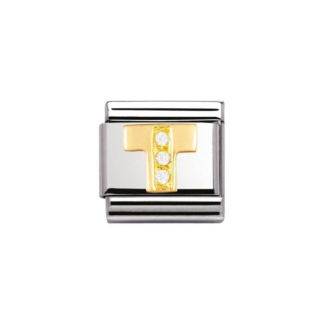 Nomination Nomination Schakel 030301-20 Composable Classic Staal met 18k Geelgouden letter T met Zirkonia