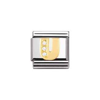 Nomination Nomination Schakel 030301-21 Composable Classic Staal met 18k Geelgouden Letter U met Zirkonia