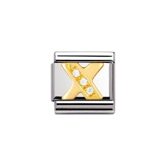 Nomination Nomination Schakel 030301-24 Composable Classic Staal met 18k Geelgouden Letter X met Zirkonia