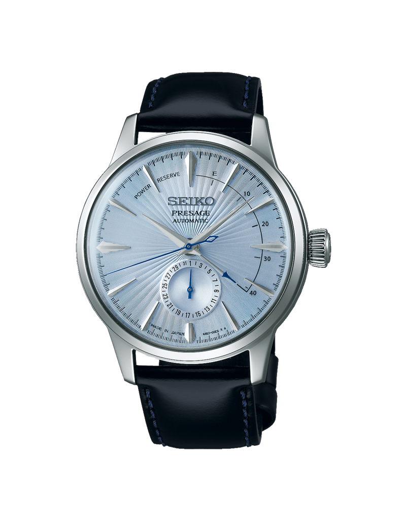 Seiko Seiko Heren Horloge SSA343J1 Presage Automatic Licht blauw Wijzerplaat en Leren Horlogeband