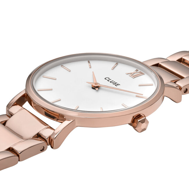 Cluse Cluse Horloge CW0101203027 Minuit Staal met Rosegouden Plating en Witte Wijzerplaat