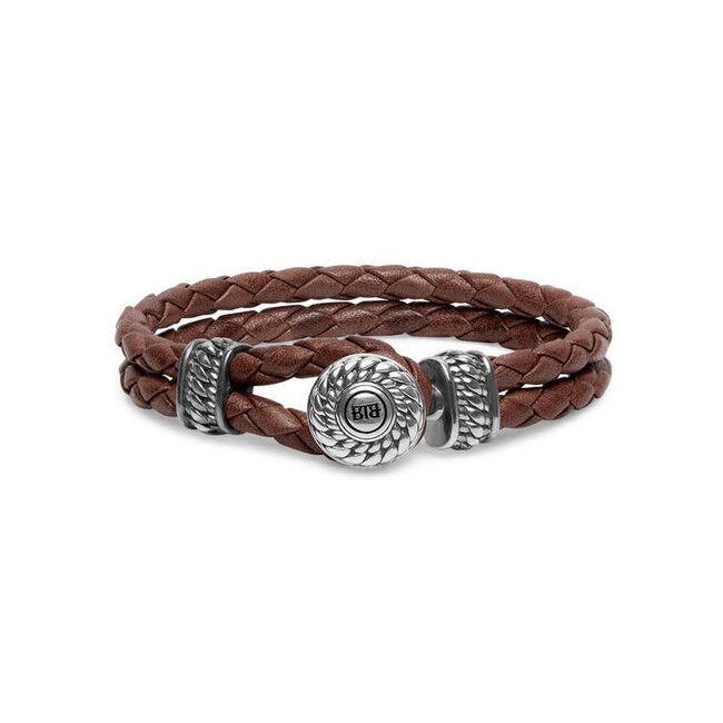 Buddha to Buddha Buddha to Buddha Armband 220BR E Ben Leer Knoop Bruin Zilver  Maat E