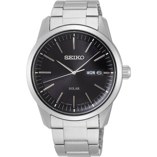 Seiko Seiko Horloge SNE527P1 Staal Solar 100m Waterdicht met Zwarte Wijzerplaat 40mm