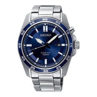 Seiko Seiko Horloge SKA783P1 Staal Kinetic 100m Waterdicht met Blauwe Wijzerplaat 43mm