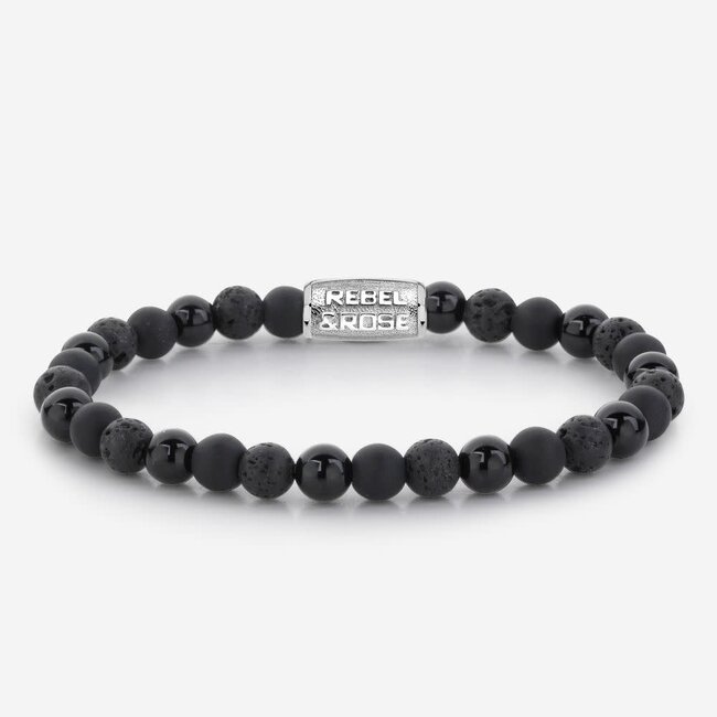 Rebel & Rose Rebel & Rose Armband RR-60033-S-L Black Rocks 6mm Maat L
