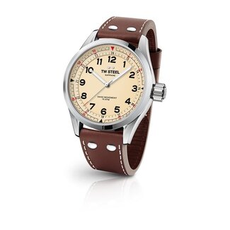 TW Steel TW Steel Horloge SVS101 Volante Staal Quartz Swiss made met Bruin Leren Horlogeband 45mm