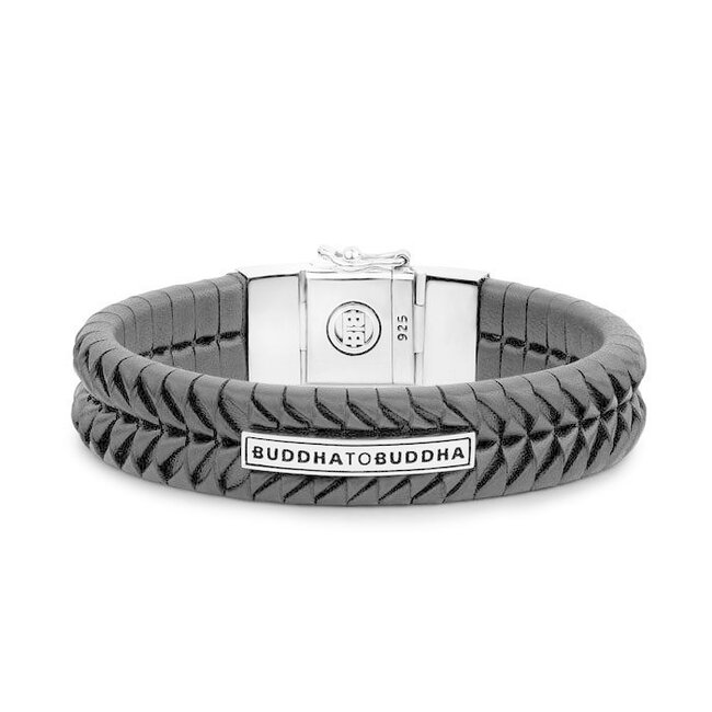 Buddha to Buddha Buddha to Buddha Armband 161BL E Komang Zwart Leer met Zilveren Sluiting Maat E