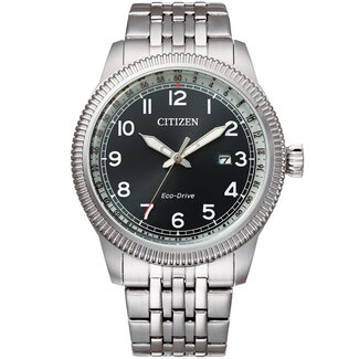 Citizen Citizen Horloge BM7480-81L Staal Eco-drive 100m Waterdicht met Zwarte Wijzerplaat 42mm