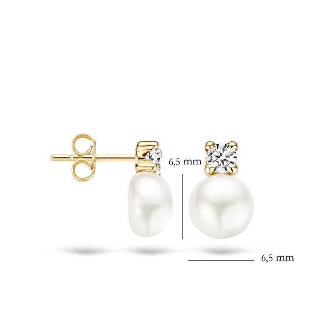 Blush 7147YPW Oorbellen 14 krt geelgoud met zirkonia en Zoetwater parel