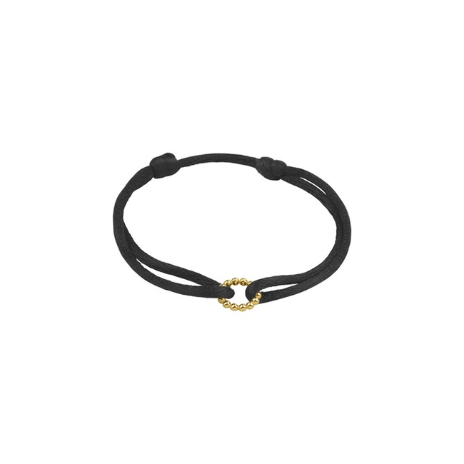 Blinckers Jewellery Huiscollectie BJ Armband 47.00134 14k Geelgoud Cirkel Bolletjes Satijn Zwart Koord