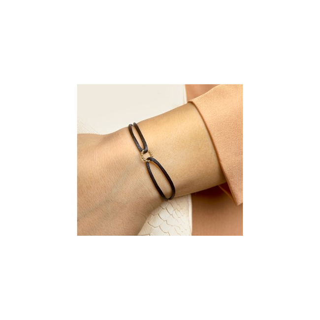 Blinckers Jewellery Huiscollectie BJ Armband 47.00134 14k Geelgoud Cirkel Bolletjes Satijn Zwart Koord