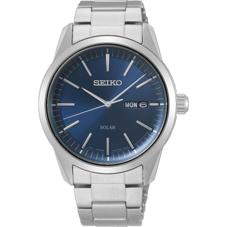 Seiko Seiko Horloge  SNE525P1 Staal Solar met Blauwe Wijzerplaat 100M Waterdicht 40mm