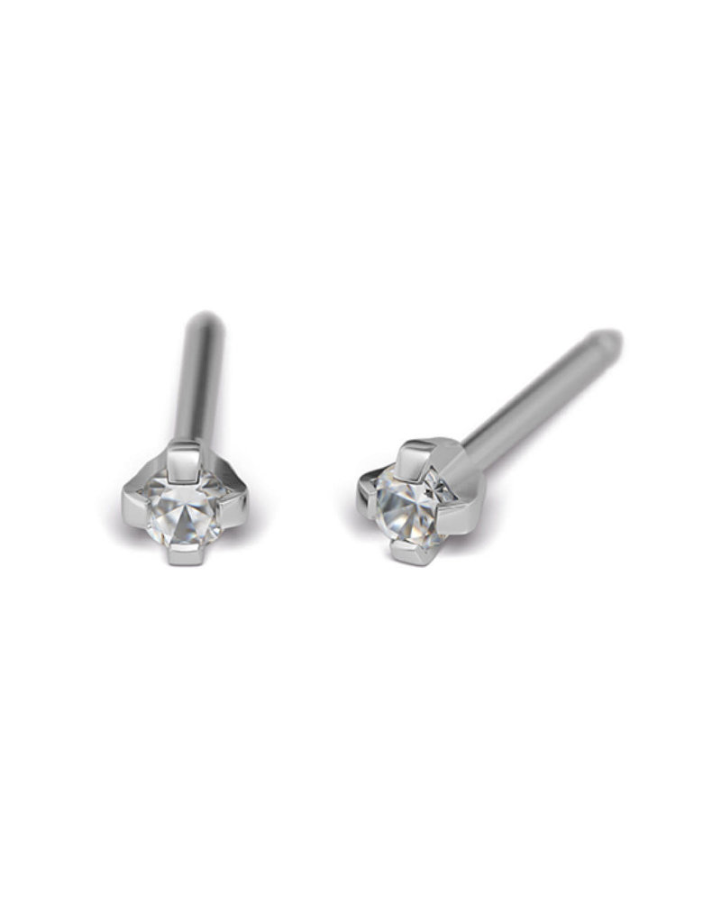 Tiny Tips TT-740W Oorbellen cubic zirkonia - Stainless steel - 2mm