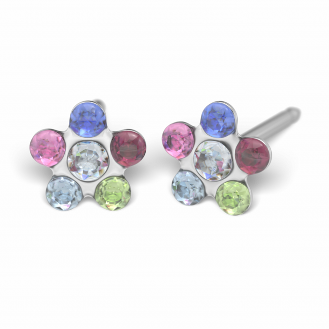 Tiny Tips TT-6213W Oorbellen daisy rainbow - Stainless steel