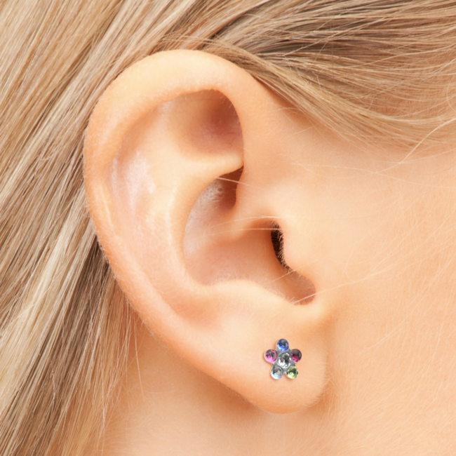 Tiny Tips TT-6213W Oorbellen daisy rainbow - Stainless steel