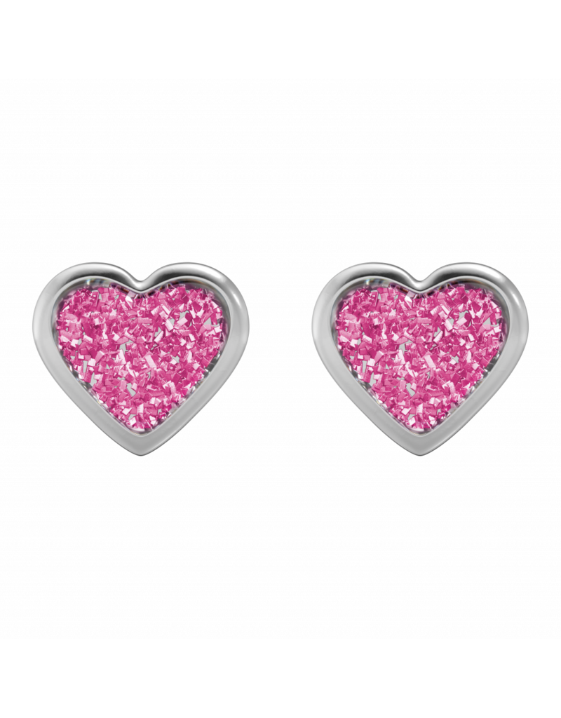Tiny Tips TT-3565W Oorbellen glitter heart pink - Stainless steel